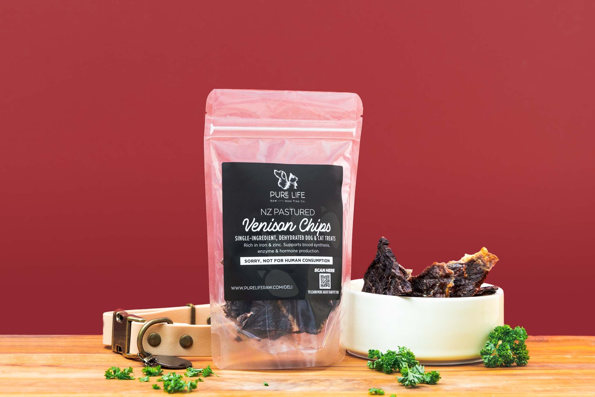 Packaged Dehydrated Venison Chips - Pet Treats - Pure Life Raw